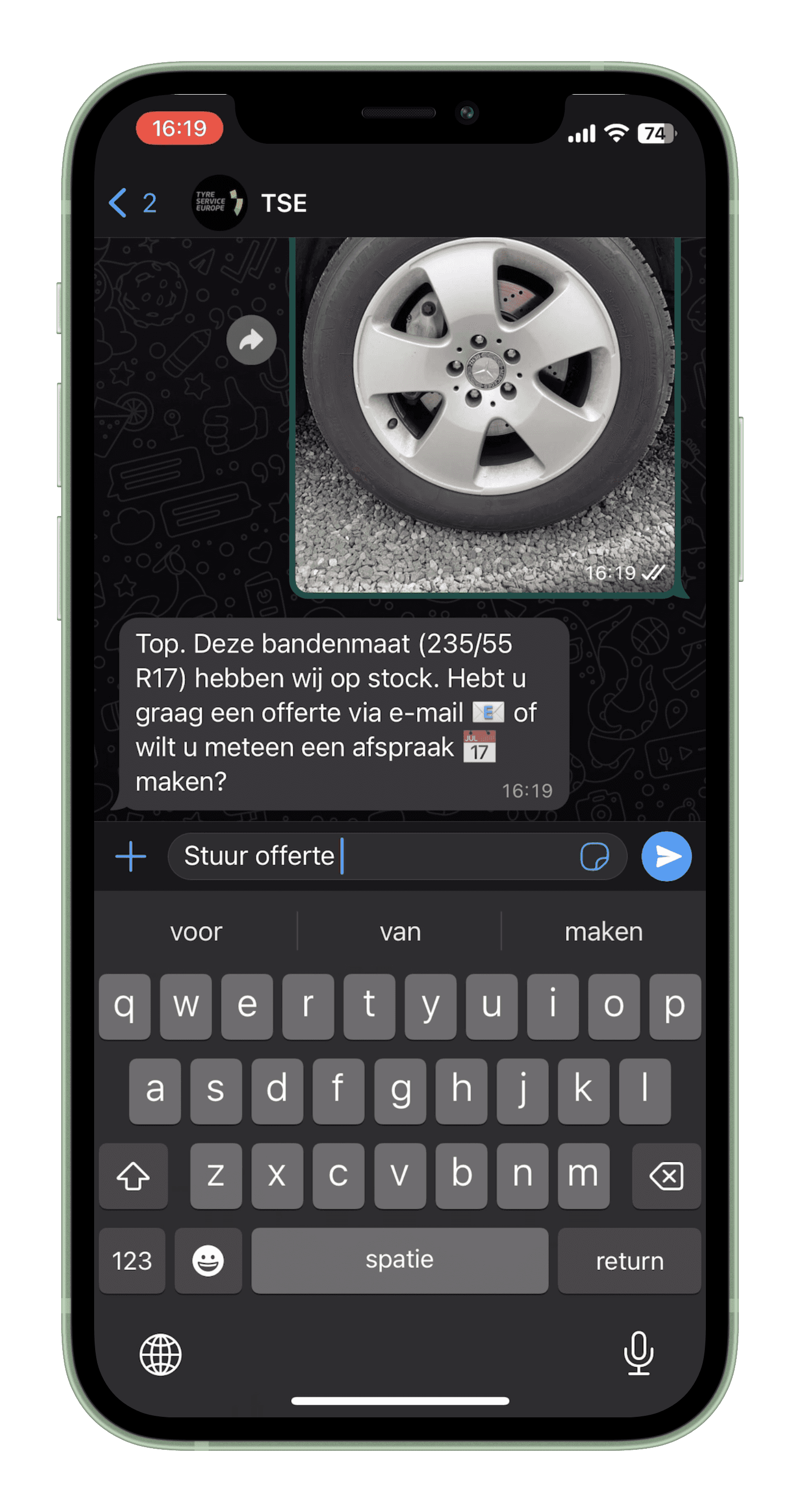 demo of the TireTalk platform via WhatsApp